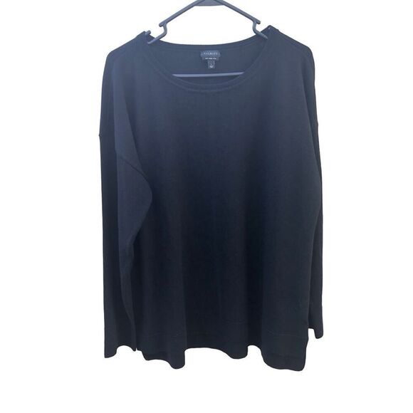 Women's Talbots Black Knit Pure Merino Wool Long Sleeve Scoop Neck Sweater Size - Picture 1 of 5